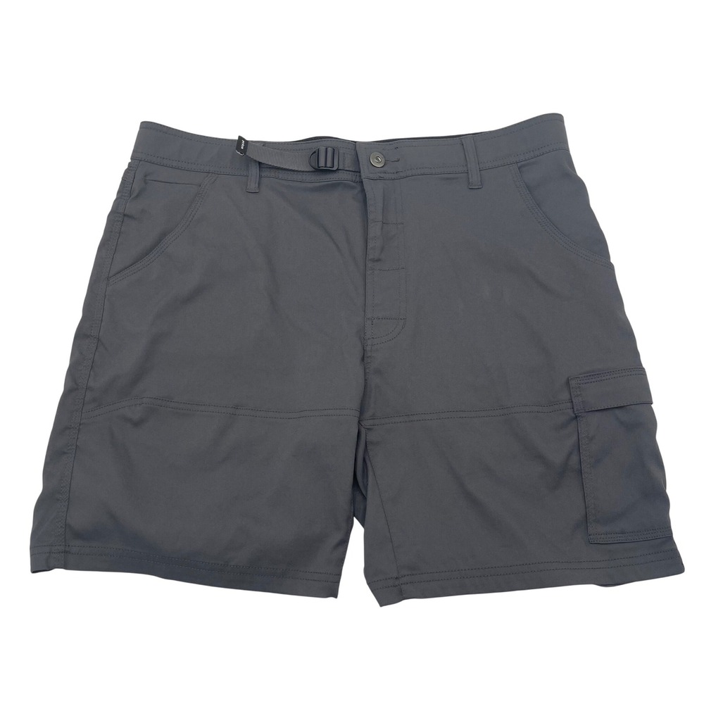 Prana Zion Mens 36 Charcoal Gray Stretch Hiking Cargo Shorts 8" Integrated Belt